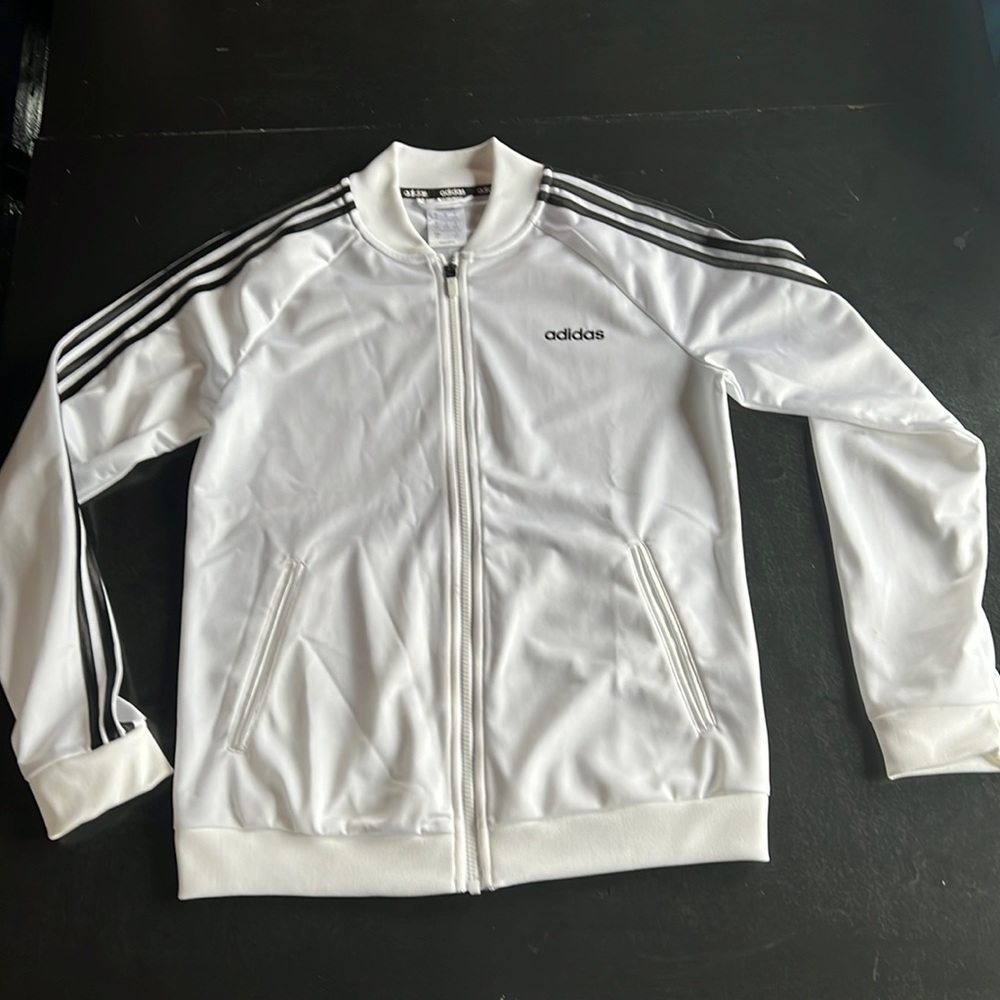 white adidas jacket, very small stain(could be washed out with bleach)
